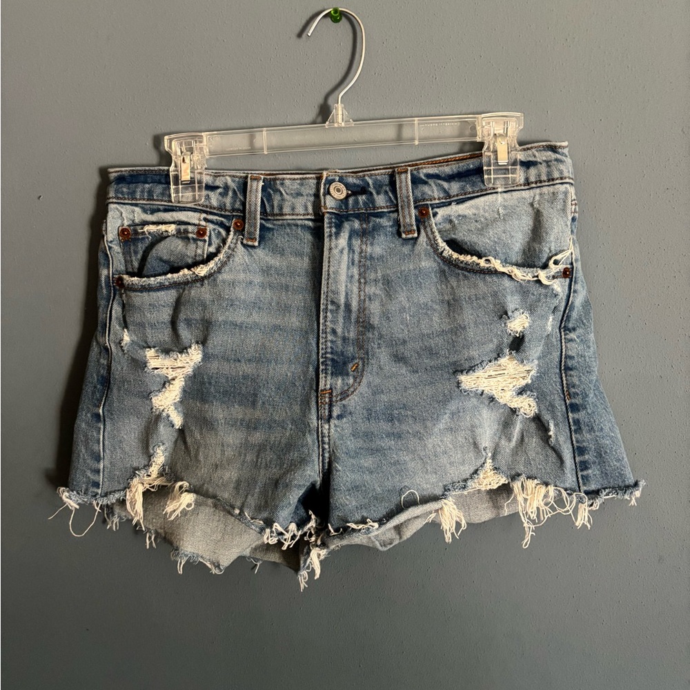 Abercrombie & Fitch Blue Jean Shorts Distressed High-Waisted